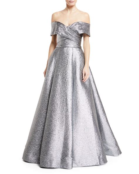 Jovani Metallic Off The Shoulder Ball Gown Lyst