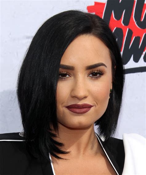 Demi Lovato Medium Straight Black Bob Haircut