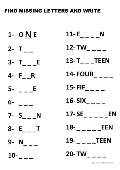 Numbers worksheets to learn how to count and write numbers fpr preschool, kindergarden and early elementary. NUMBERS 1-20 worksheet - Free ESL printable worksheets ...