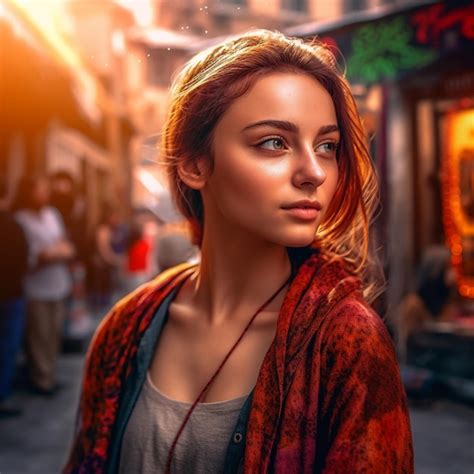 Premium Ai Image A Young Stylish Girl In A Red Dress Poses For The
