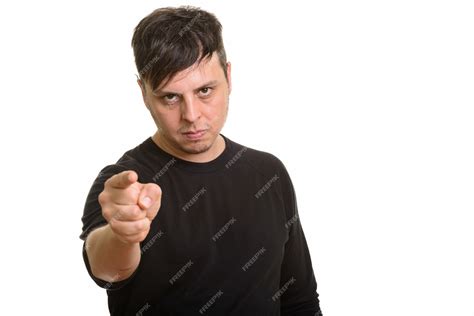 Premium Photo Studio Shot Of Angry Caucasian Man Pointing Finger At