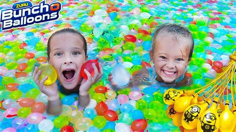 Swimming Pool Filled With Water Balloons 🎈 Sisters Back To School Surprise Youtube