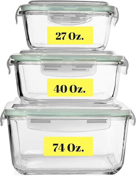 Extra Large Glass Food Storage Containers With Airtight Lid 6 Pc [3 Containers With Lids