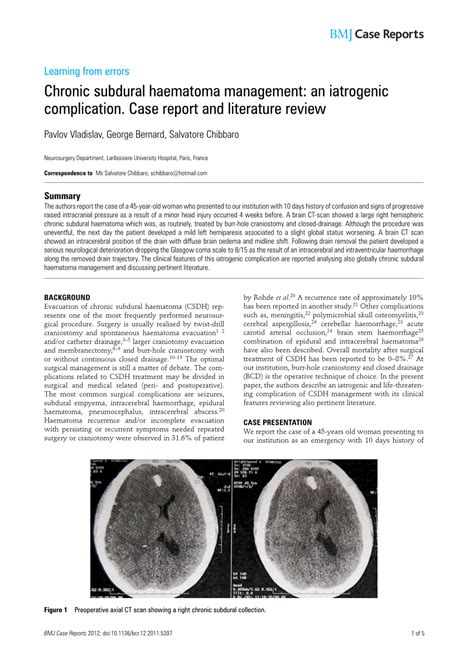 Pdf Chronic Subdural Haematoma Management An Iatrogenic Complication