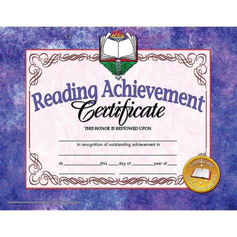 Reading Achievement Certificate 30pkg H Va677 Flipside Language