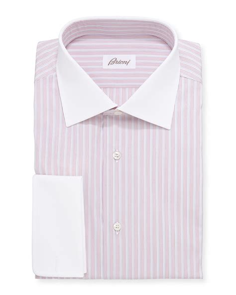 Brioni Contrast Collar Multi Stripe Dress Shirt In Pink For Men Lyst