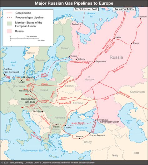 Op de wereldkaart, dan heb je alle letters te vinden: Russische gasleidingen door de Oekraïne en Wit Rusland