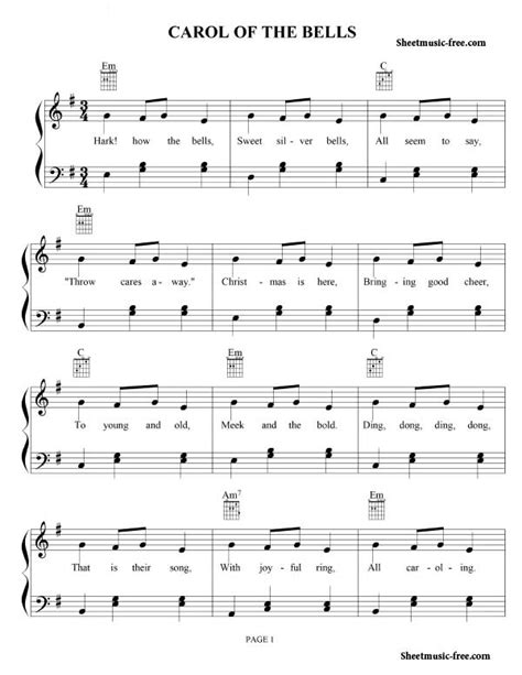 Free piano sheet music for beginners doesn't have to mean terrible sounding renditions of your favourite song. Download Carol Of The Bells Sheet Music Christmas Carol ...