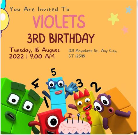 Numberblocks Birthday Invitation Numberblocks Party Printable And