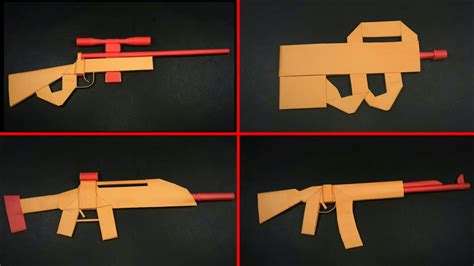 Paper Gun Awm Sniper Gun Xm8 Gun P90 Gun Origami Paper Craft