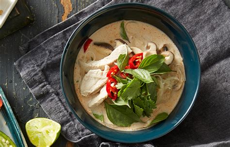 The literal translation is boiled galangal chicken but can be broken down as: Thai chicken, coconut and noodle soup (tom kha gai) Recipe | Better Homes and Gardens