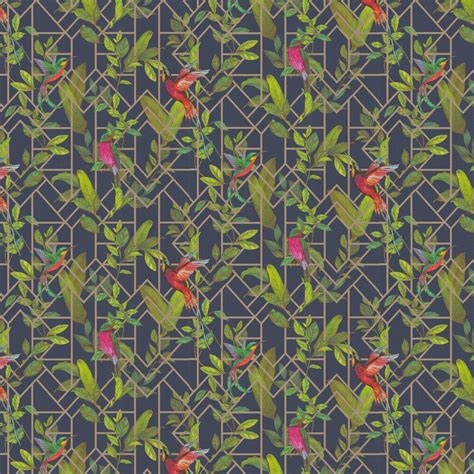 Deco Tropical By Arthouse Navy Gold Wallpaper Wallpaper Direct
