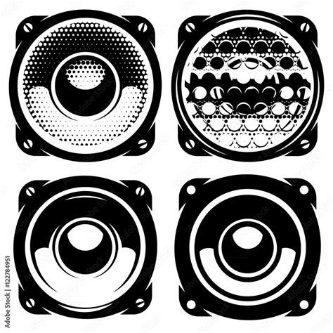 Set Of Templates For Posters Or Badges With Monochrome Acoustic Speakers Stock Vector Adobe Stock