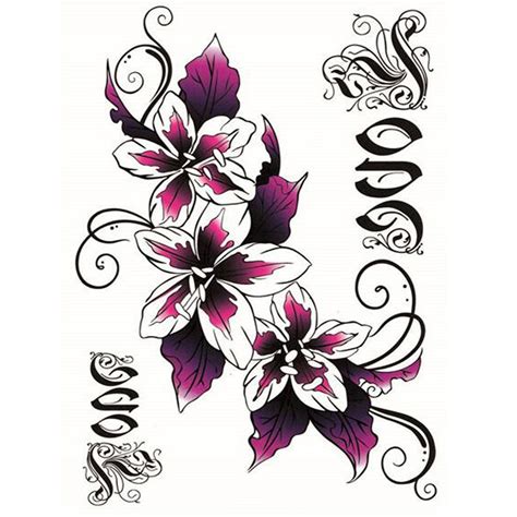 Yeeech Temporary Tattoos Sticker For Women Fake Flower Lilies Designs Sexy Back Abdomen Belly