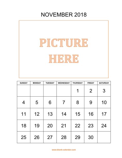 Free Download Printable November 2018 Calendar Pictures Can Be Placed