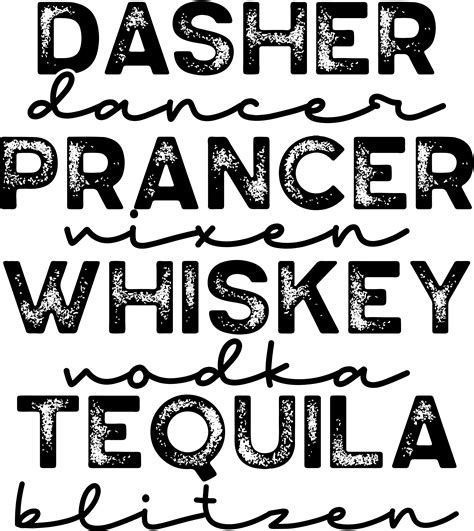 Dasher, Dancer, Prancer, Vixen, Whiskey, Vodka, Tequilla, Blitzen