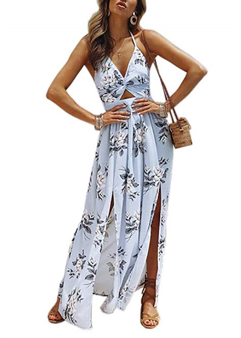 Lkous Sexy Sleeveless V Neck Split Long Beach Dress Floral Print Bodycon Maxi Dress ~ Single Mom