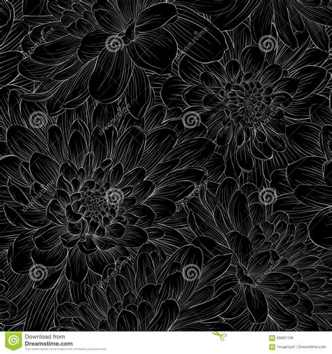 Beautiful Black And White Seamless Pattern In Dahlia Stock Vector