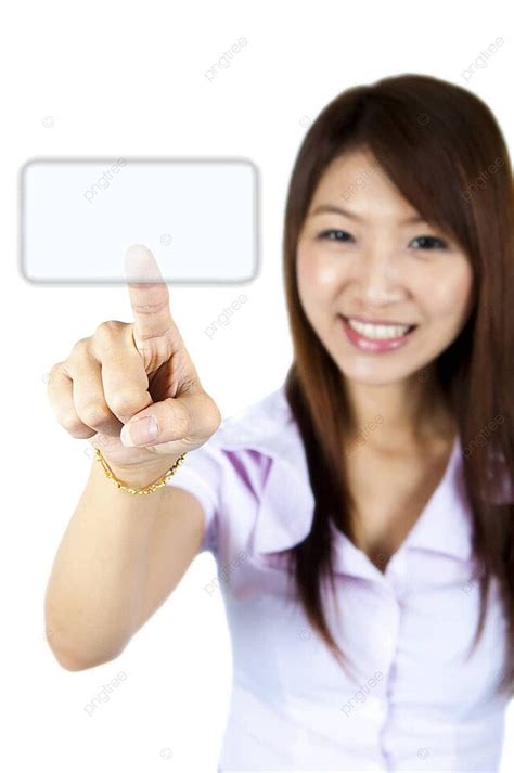 Press Here Sensor Businesswoman Pressing Photo Background And Picture