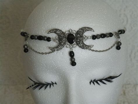 Black Onyx Triple Moon Circlet Wiccan Jewelry Pagan Jewelry Goddess