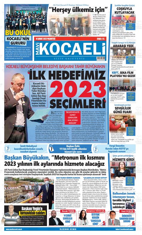 14 Şubat 2022 tarihli Mavi Kocaeli Gazete Manşetleri