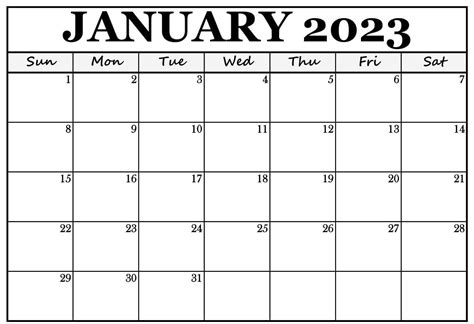 Free January 2023 Calendar Printable Templates