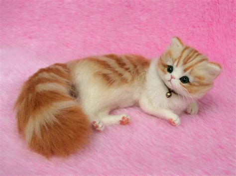 Needle Felted Cute Fluffy Kitten Orange Tabby Miniature Wool