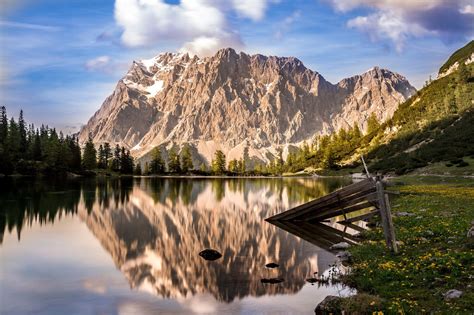 Zugspitze Mountain Germany Austria Forest Water Reflection