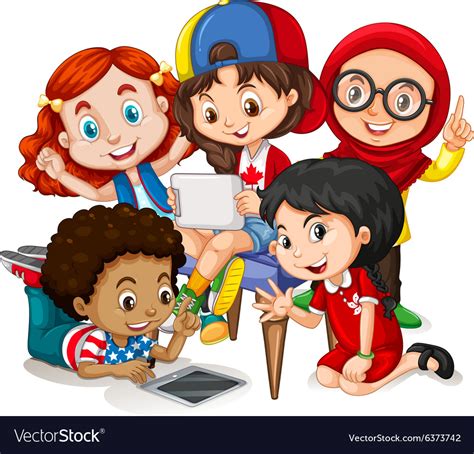 Children Working In Group Royalty Free Vector Image