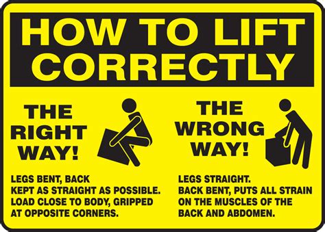 The Right Way The Wrong Way How To Lift Correctly Safety Sign Mgnf504