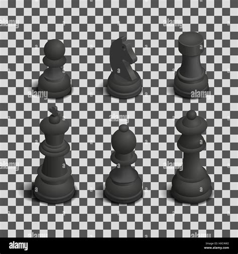 Photo Realistic Black Chess Pieces 3d Isometric Style Vector
