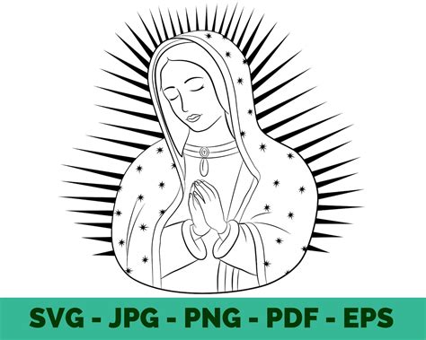 Virgen De Guadalupe SVG PNG File Virgen Stamp White Virgin Mary Svg