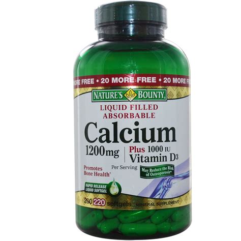 It combines essential levels of calcium and vitamin d3, plus magnesium and boron to help maximize calcium absorption. Nature's Bounty, Calcium Plus Vitamin D3, 1200 mg/1000 IU ...