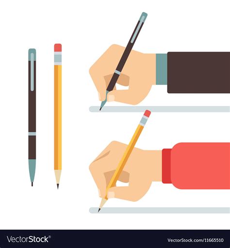 Cartoon Writing Hands With Pen And Pencil Flat Vector Image