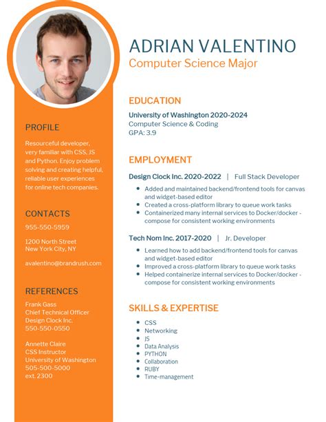 Simple Orange Student Resume