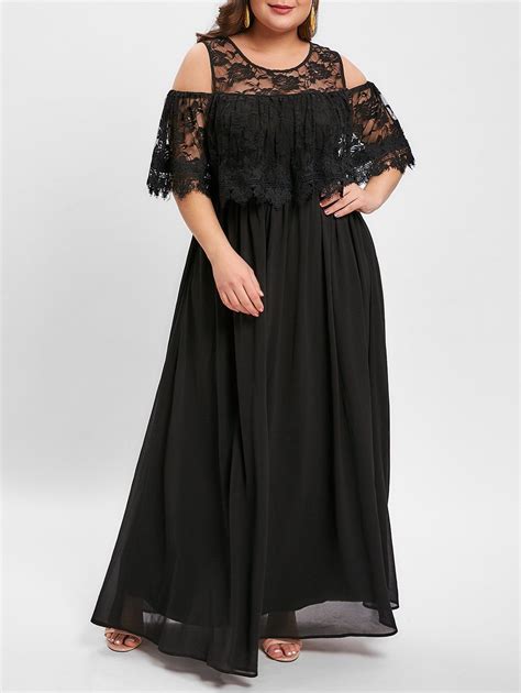 open shoulder plus size floral lace panel maxi dress solid color maxi dresses black prom