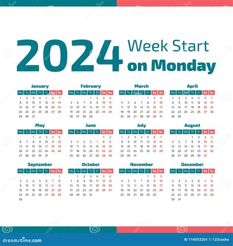 Simple 2024 Year Calendar Stock Vector Illustration Of Calendar