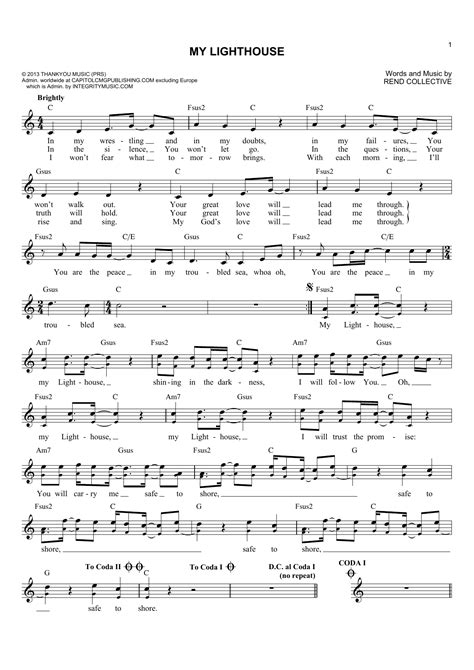 My Lighthouse Sheet Music Rend Collective Lead Sheet Fake Book