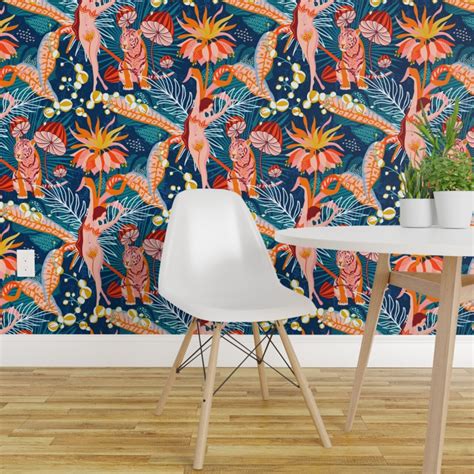 Peel And Stick Wallpaper 2ft Wide Tropical Blossom Dance Flower Jungle