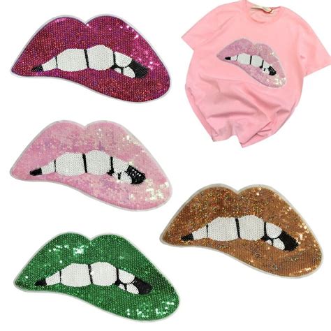 Personality Big Sexy Lips Sequin Patch Iron On Patches For Clothing