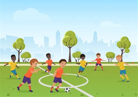 Premium Vector Kids Soccer Game Boys Playing Soccer Football On The