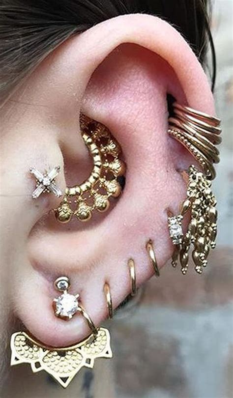 Cute Mutliple Ear Piercing Ideas For Women Cartilage Daith Tragus Ear