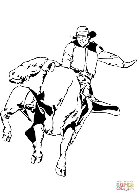 Find original color pages of cowboys, cowgirls, horse, bull riders, calf ropers, bronc riders, barrel racers and more. Bull Rider coloring page | Free Printable Coloring Pages