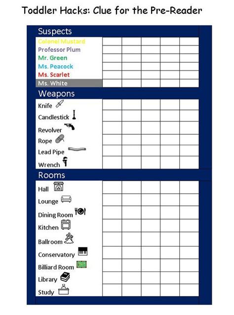 Printable Clue Score Card For The Pre Reader Etsy Clue Games Clue