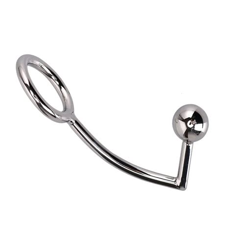 Dia 40mm 45mm 50mm Metal Male Anal Beads Butt Plug Hook With Penis Cock Ring Fetish Chastity
