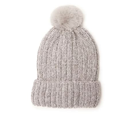 Chenille Rib Knit Pom Pom Beanie Big Lots