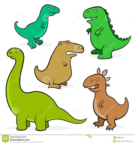 Set Of Five Cartoon Dinosaurs For Kids Stock Vector