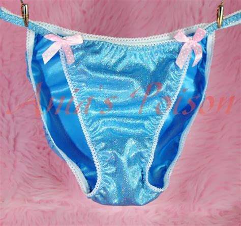 Foil Satin String Bikini Panties Wetlook Ladies Sissy Metallic