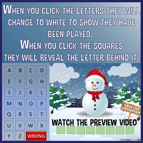 Save The Snowman Christmas Activity Digital Hangman Game