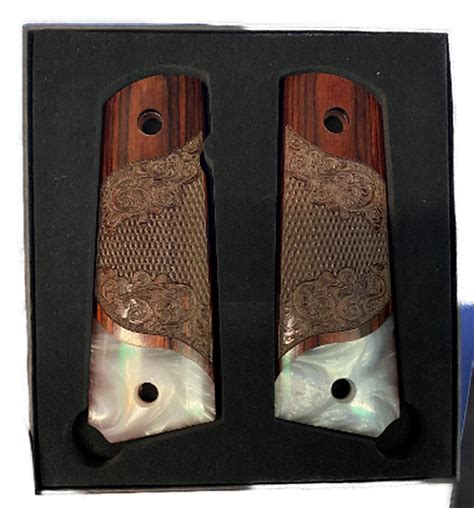 1911 Full Size Carved Rosewood Grips Wacrylic Pearl Accent Premium